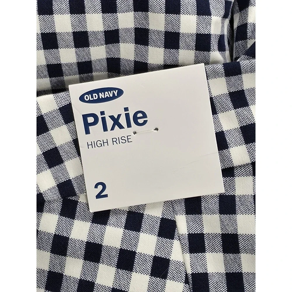 Old Navy Blue White Skinny High Waist Pixie Plaid Gingham Pants Womens 2